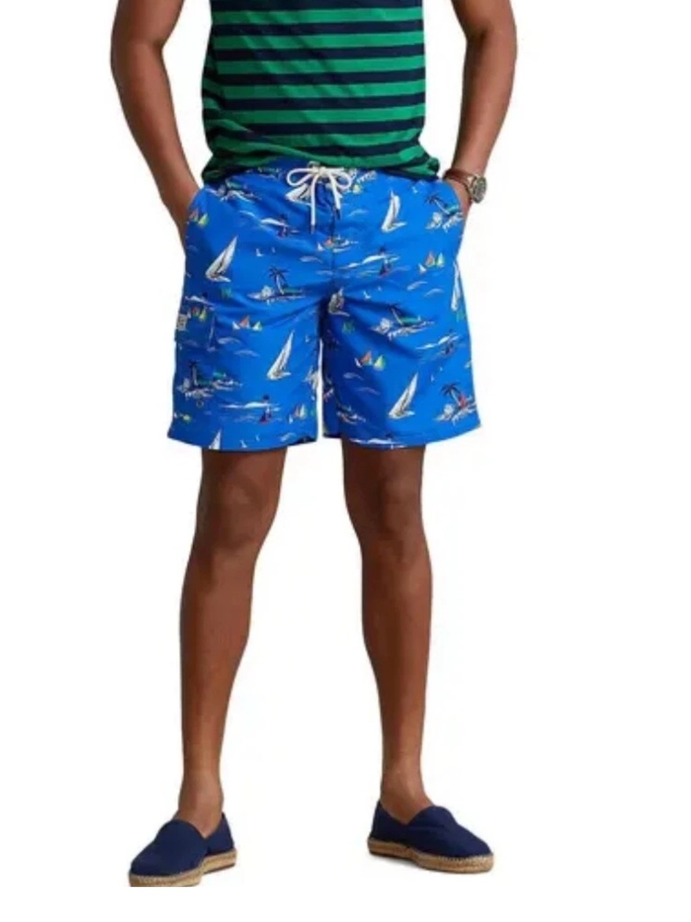 Polo by Ralph Lauren Blue Sailboat Print Swim Trunks Men Size L